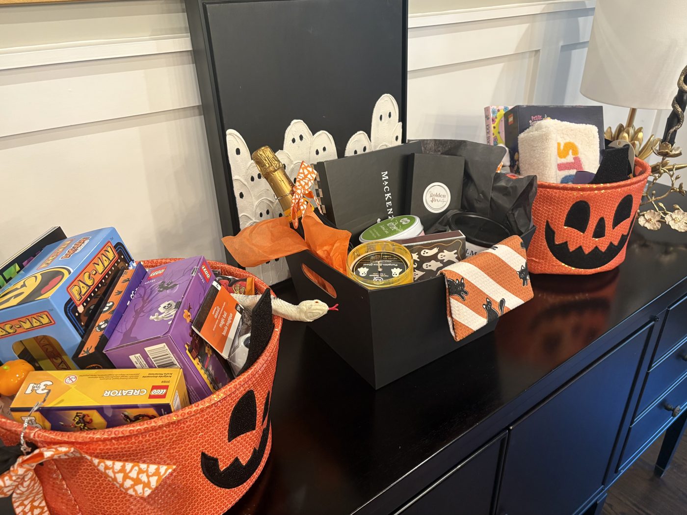 Halloween gift baskets filled with treats