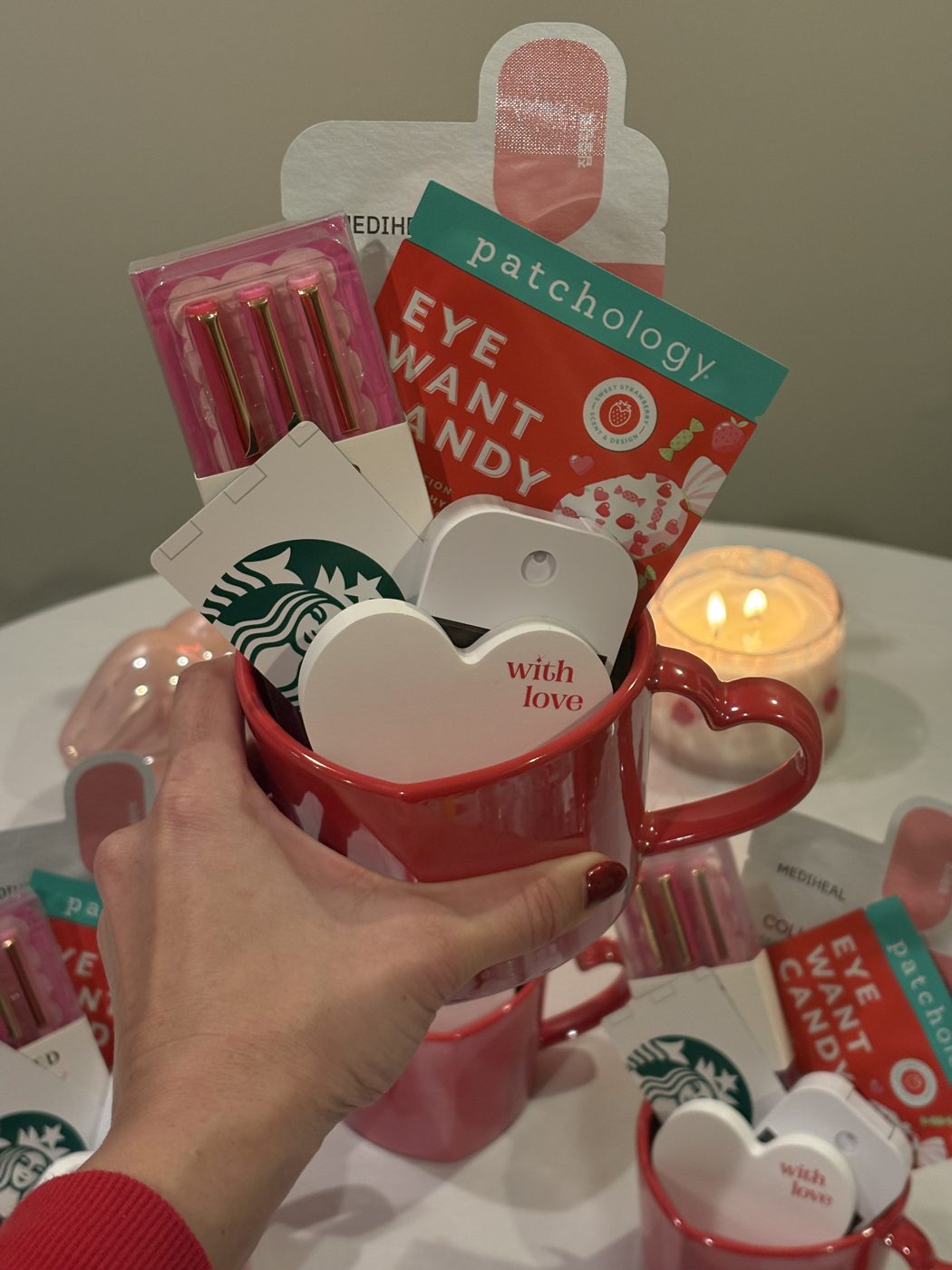 Valentine gift sets with mugs, treats and skincare